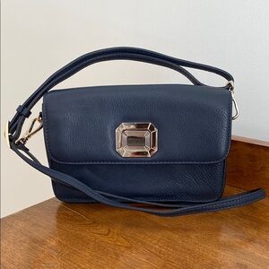 Danier Blue Crossbody Bag with Adjustable Strap and Silver Hardware